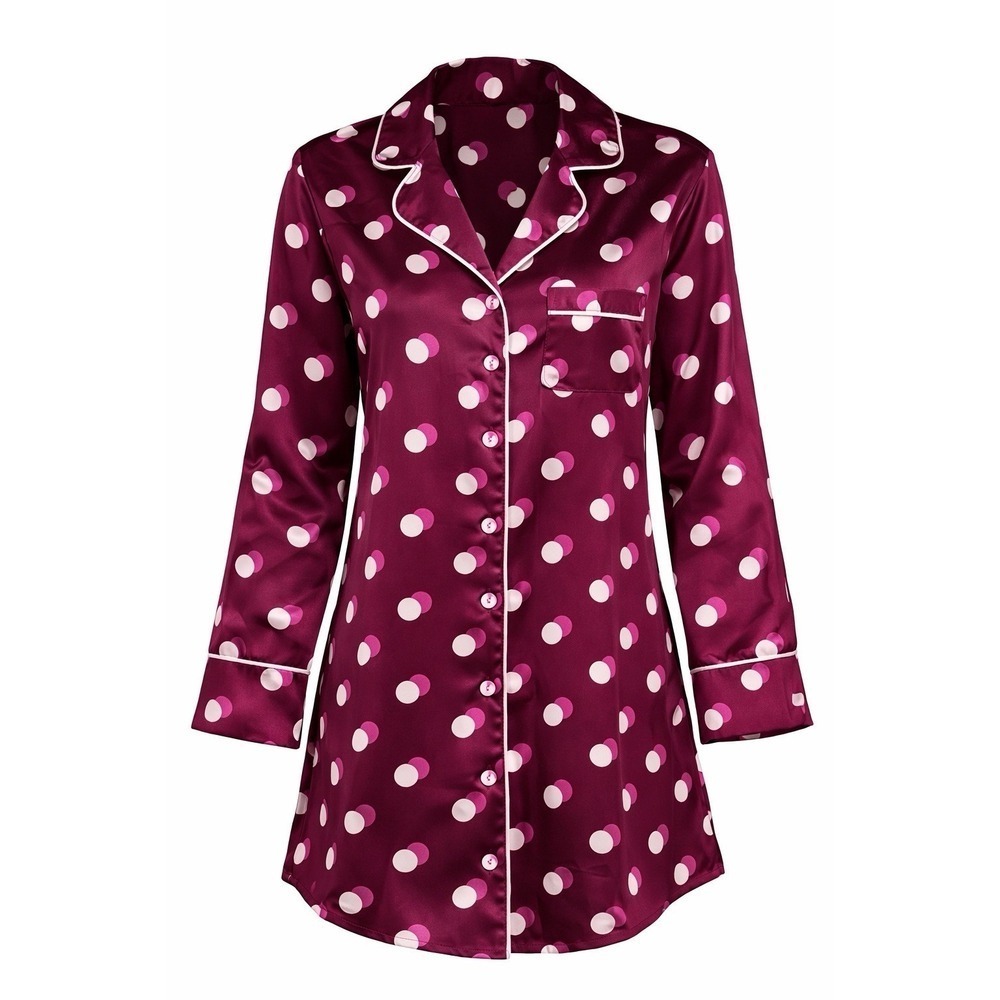 Victoria's Secret Satin Pajama Top Sleepshirt Purple Polka Dot Small